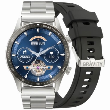 Smartwatch Męski Gravity GT10-6 na bransolecie stalowej w kolorze Srebrny/Srebrny o szerokości 22mm