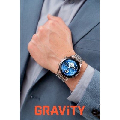 Smartwatch Męski Gravity GT10-6 na bransolecie stalowej w kolorze Srebrny/Srebrny o szerokości 22mm