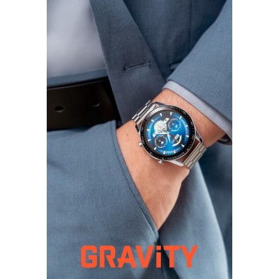 Smartwatch Męski Gravity GT10-6 na bransolecie stalowej w kolorze Srebrny/Srebrny o szerokości 22mm