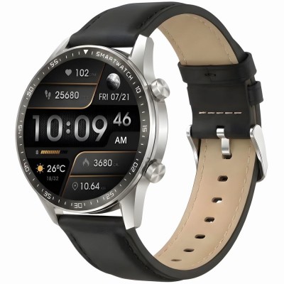 Smartwatch Męski Gravity GT10-7 na pasku skórzanym w kolorze Srebrny/Czarny o szerokości 22mm