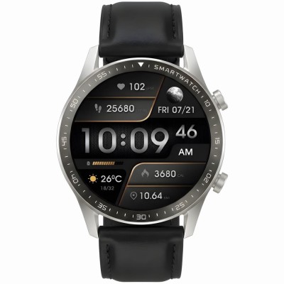 Smartwatch Męski Gravity GT10-7 na pasku skórzanym w kolorze Srebrny/Czarny o szerokości 22mm