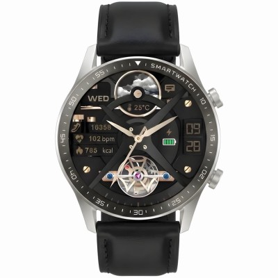 Smartwatch Męski Gravity GT10-7 na pasku skórzanym w kolorze Srebrny/Czarny o szerokości 22mm