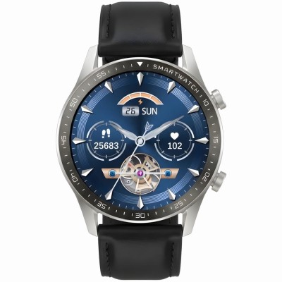Smartwatch Męski Gravity GT10-7 na pasku skórzanym w kolorze Srebrny/Czarny o szerokości 22mm
