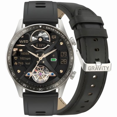 Smartwatch Męski Gravity GT10-7 na pasku skórzanym w kolorze Srebrny/Czarny o szerokości 22mm