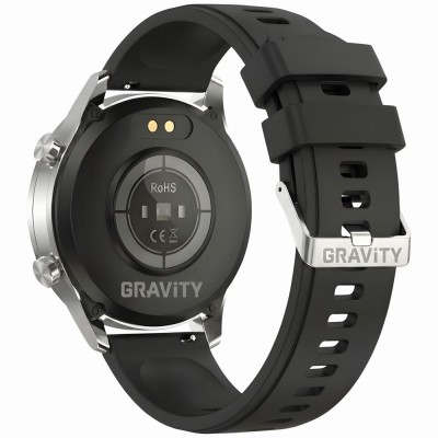 Smartwatch Męski Gravity GT10-7 na pasku skórzanym w kolorze Srebrny/Czarny o szerokości 22mm