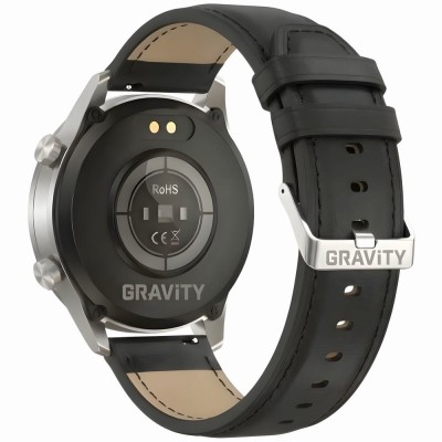 Smartwatch Męski Gravity GT10-7 na pasku skórzanym w kolorze Srebrny/Czarny o szerokości 22mm