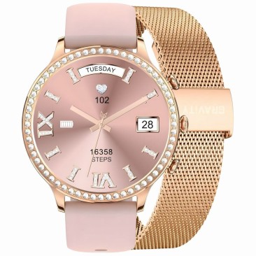 Smartwatch Damski Gravity GT5-5 na bransolecie mesh w kolorze Różowe Złoto/Różowe Złoto o szerokości 18mm