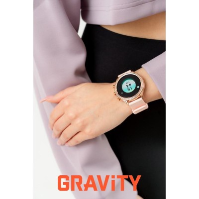 Smartwatch Damski Gravity GT5-5 na bransolecie mesh w kolorze Różowe Złoto/Różowe Złoto o szerokości 18mm
