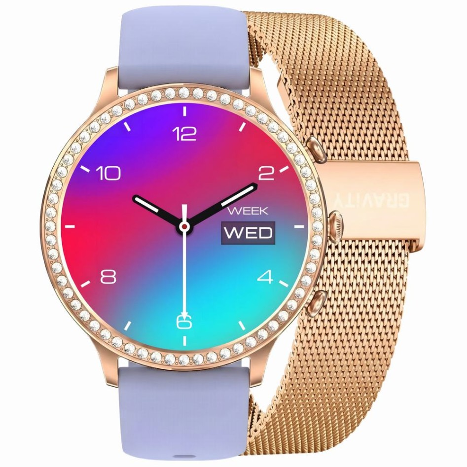 Smartwatch Damski Gravity GT5-7 na bransolecie mesh w kolorze Różowe Złoto/Różowe Złoto o szerokości 18mm