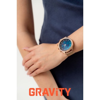 Smartwatch Damski Gravity GT5-7 na bransolecie mesh w kolorze Różowe Złoto/Różowe Złoto o szerokości 18mm