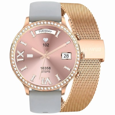 Smartwatch Damski Gravity GT5-8 na bransolecie mesh w kolorze Różowe Złoto/Różowe Złoto o szerokości 18mm