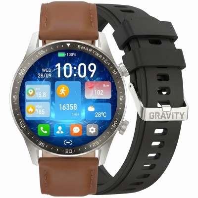 Smartwatch Męski Gravity GT10-8 na pasku skórzanym w kolorze Srebrny/Brązowy o szerokości 22mm