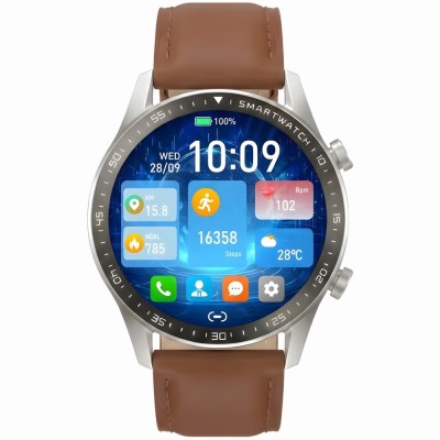 Smartwatch Męski Gravity GT10-8 na pasku skórzanym w kolorze Srebrny/Brązowy o szerokości 22mm