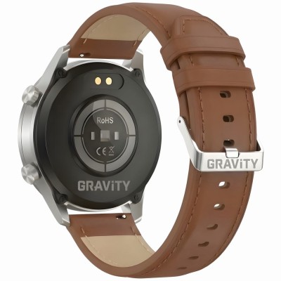 Smartwatch Męski Gravity GT10-8 na pasku skórzanym w kolorze Srebrny/Brązowy o szerokości 22mm