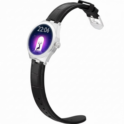 Smartwatch Damski Gravity GT25-8 na pasku skórzanym w kolorze Srebrny/Czarny o szerokości 20mm