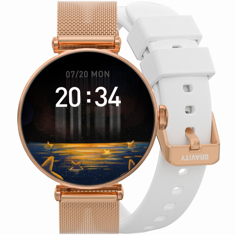 Smartwatch Damski Gravity GT26-2 na bransolecie mesh w kolorze Różowe Złoto/Różowe Złoto o szerokości 20mm
