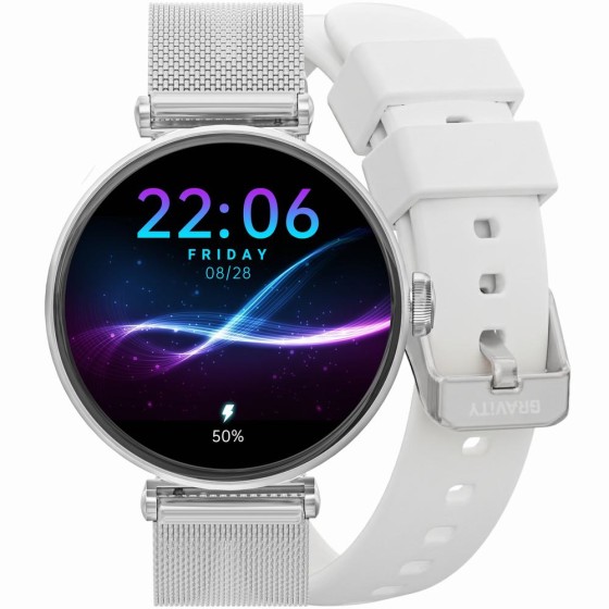 Smartwatch Damski Gravity GT26-8 na bransolecie mesh w kolorze Srebrny/Srebrny o szerokości 20mm
