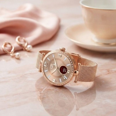 Smartwatch Damski Gravity GT27-1 na bransolecie mesh w kolorze Różowe Złoto/Różowe Złoto o szerokości 20mm