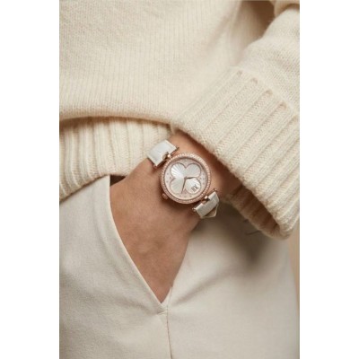 Smartwatch Damski Gravity GT27-2 na pasku skórzanym w kolorze Różowe Złoto/Biały o szerokości 20mm