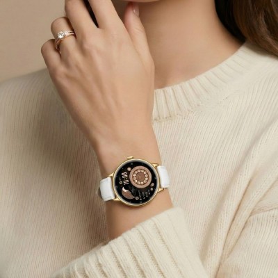 Smartwatch Damski Gravity GT33-2 na pasku skórzanym w kolorze Złoty/Biały o szerokości 18mm