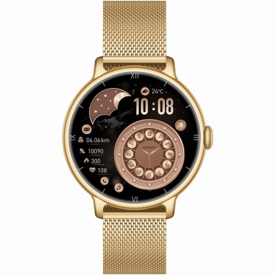 Smartwatch Damski Gravity GT33-2 na pasku skórzanym w kolorze Złoty/Biały o szerokości 18mm