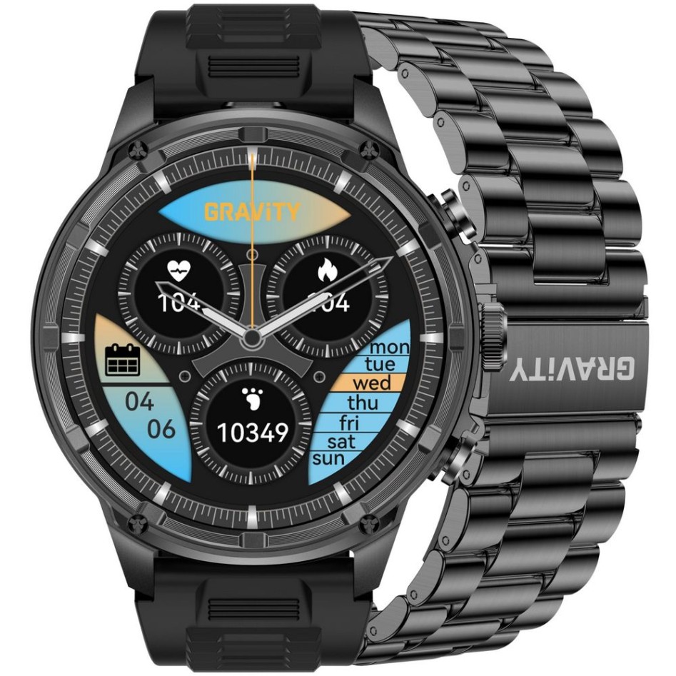Smartwatch Męski Gravity GT41-1 na pasku gumowym w kolorze Czarny/Czarny o szerokości 24mm