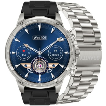 Smartwatch Męski Gravity GT41-3 na pasku gumowym w kolorze Tytanowy/Czarny o szerokości 24mm