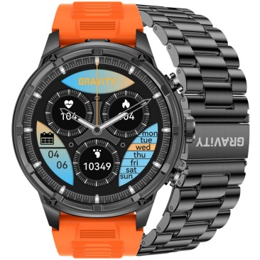 Smartwatch Męski Gravity GT41-4 na pasku gumowym w kolorze Czarny/Pomarańczowy o szerokości 24mm