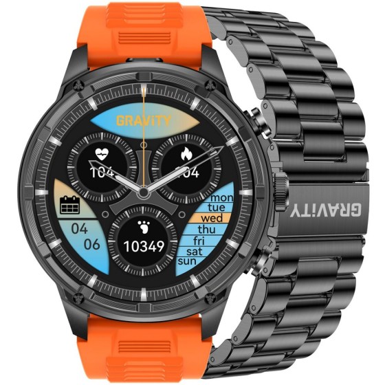 Smartwatch Męski Gravity GT41-4 na pasku gumowym w kolorze Czarny/Pomarańczowy o szerokości 24mm