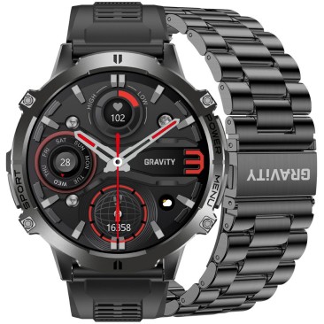 Smartwatch Męski Gravity GT42-1 na pasku gumowym w kolorze Czarny/Czarny o szerokości 22mm