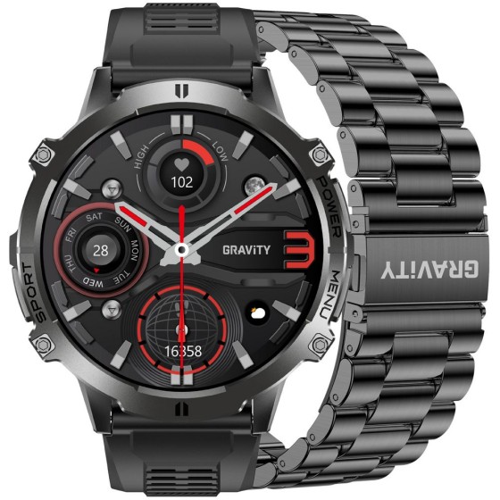 Smartwatch Męski Gravity GT42-1 na pasku gumowym w kolorze Czarny/Czarny o szerokości 22mm
