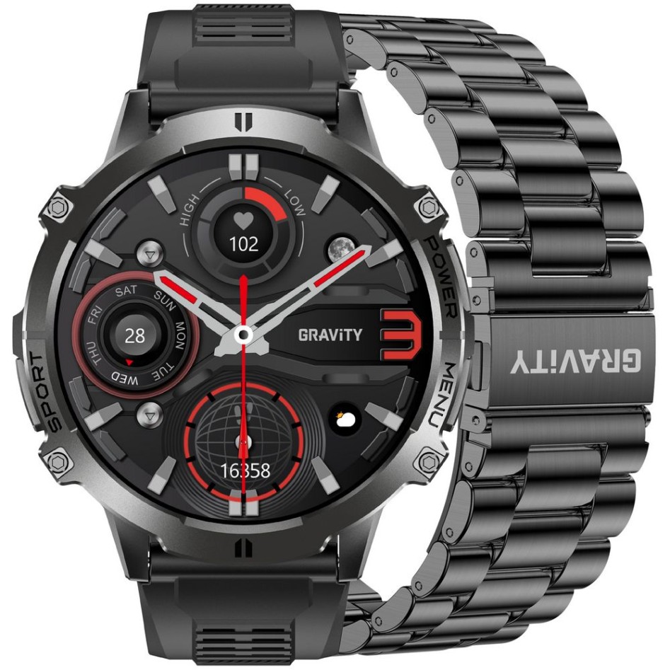 Smartwatch Męski Gravity GT42-1 na pasku gumowym w kolorze Czarny/Czarny o szerokości 22mm