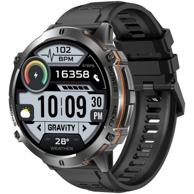 Smartwatch Męski Gravity GT42-1 na pasku gumowym w kolorze Czarny/Czarny o szerokości 22mm
