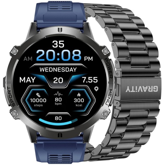 Smartwatch Męski Gravity GT42-2 na pasku gumowym w kolorze Czarny/Granatowy o szerokości 22mm