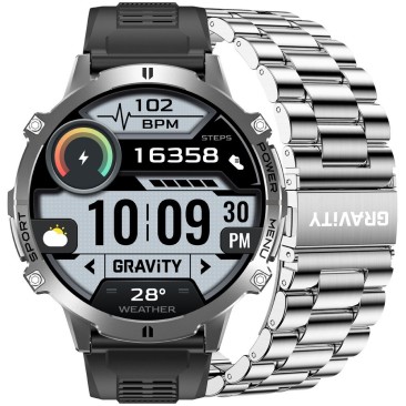 Smartwatch Męski Gravity GT42-3 na pasku gumowym w kolorze Grafitowy/Czarny o szerokości 22mm