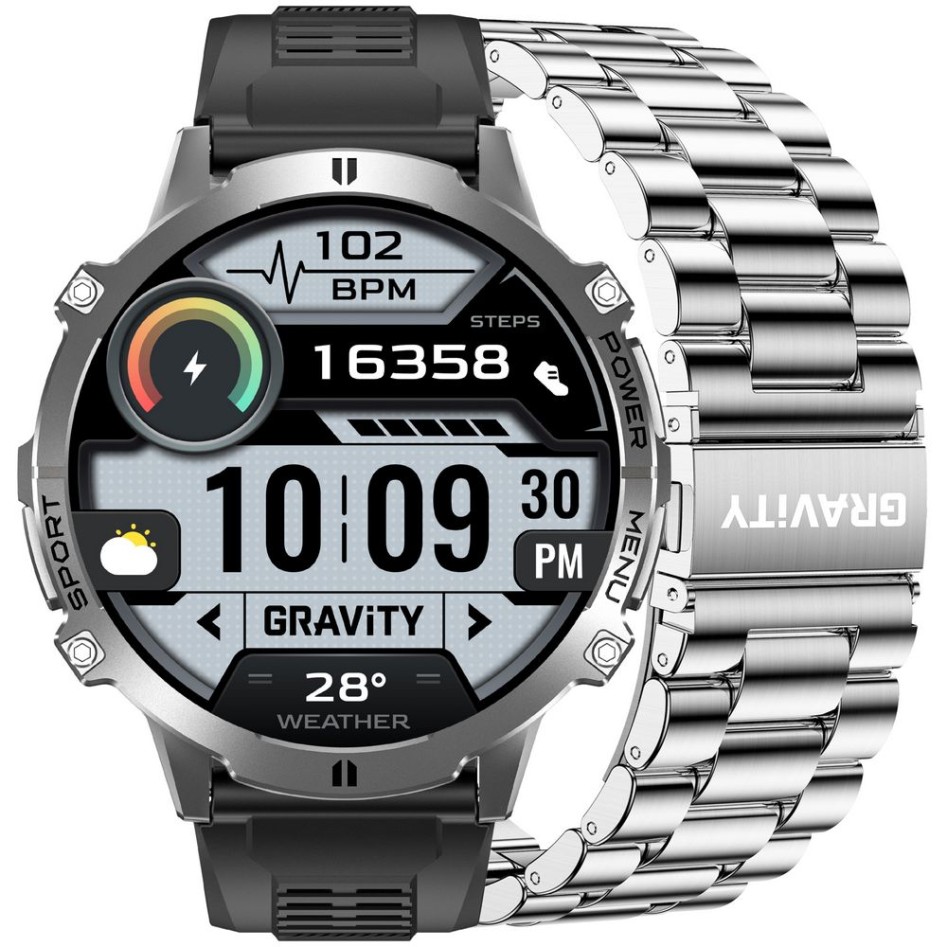 Smartwatch Męski Gravity GT42-3 na pasku gumowym w kolorze Grafitowy/Czarny o szerokości 22mm