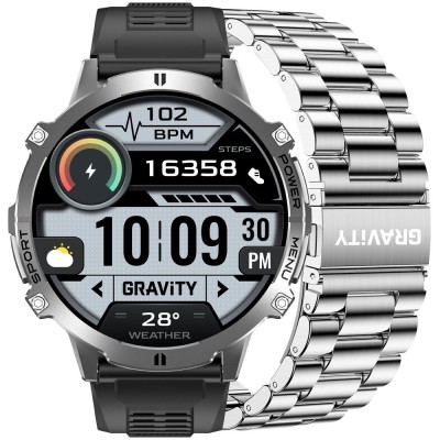 Smartwatch Męski Gravity GT42-3 na pasku gumowym w kolorze Grafitowy/Czarny o szerokości 22mm