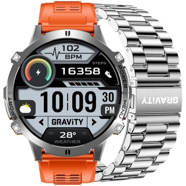 Smartwatch Męski Gravity GT42-4 na pasku gumowym w kolorze Grafitowy/Pomarańczowy o szerokości 22mm
