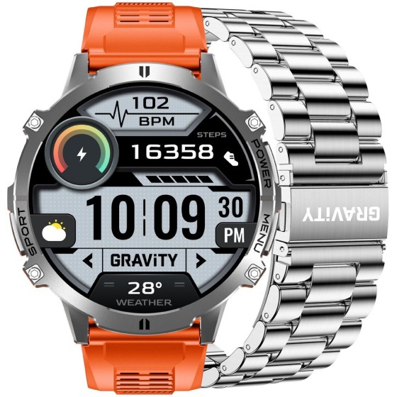 Smartwatch Męski Gravity GT42-4 na pasku gumowym w kolorze Grafitowy/Pomarańczowy o szerokości 22mm