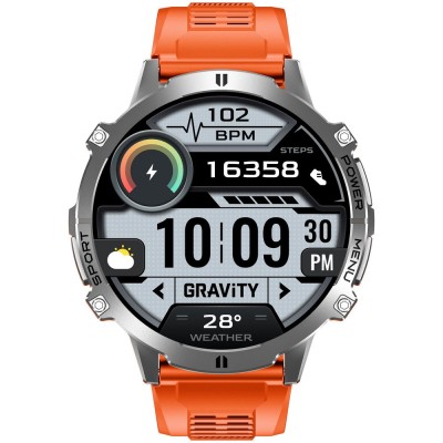 Smartwatch Męski Gravity GT42-4 na pasku gumowym w kolorze Grafitowy/Pomarańczowy o szerokości 22mm