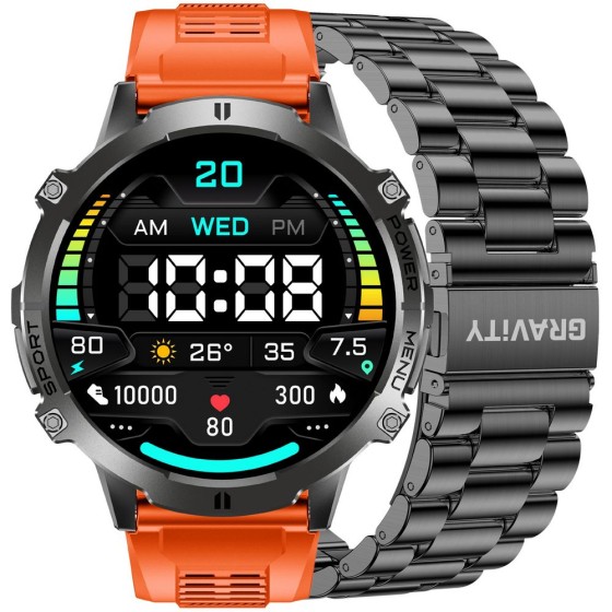 Smartwatch Męski Gravity GT42-5 na pasku gumowym w kolorze Czarny/Pomarańczowy o szerokości 22mm