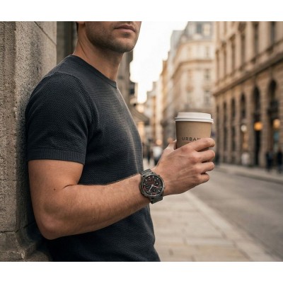 Smartwatch Męski Gravity GT42-5 na pasku gumowym w kolorze Czarny/Pomarańczowy o szerokości 22mm