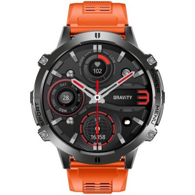 Smartwatch Męski Gravity GT42-5 na pasku gumowym w kolorze Czarny/Pomarańczowy o szerokości 22mm
