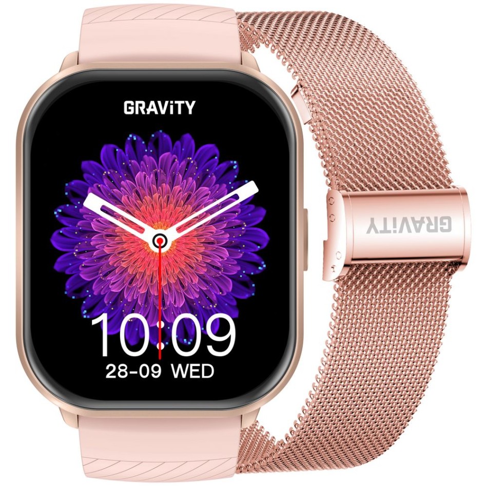 Smartwatch Damski Gravity GT43-1 na bransolecie mesh w kolorze Różowy/Różowe złoto o szerokości 22mm