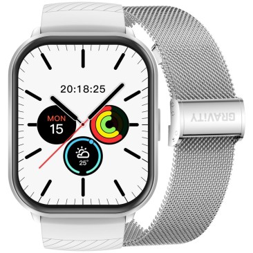 Smartwatch Damski Gravity GT43-2 na bransolecie mesh w kolorze Srebrny/Srebrny o szerokości 22mm