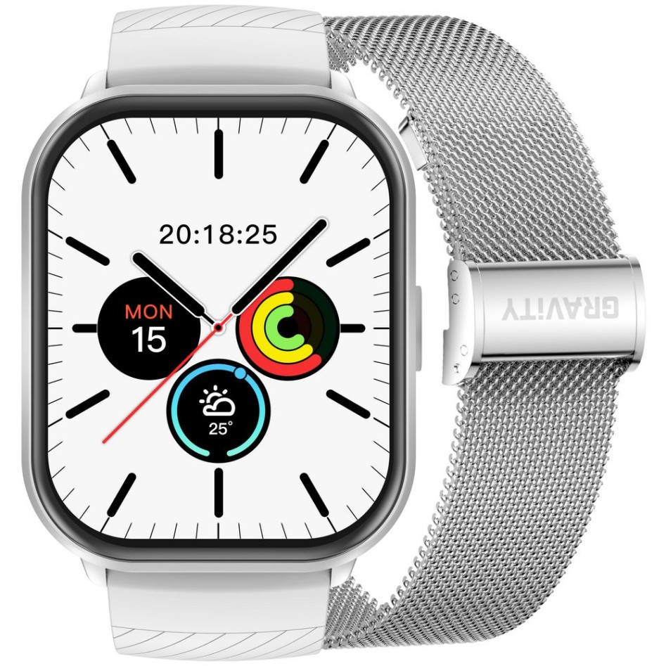Smartwatch Damski Gravity GT43-2 na bransolecie mesh w kolorze Srebrny/Srebrny o szerokości 22mm