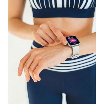 Smartwatch Damski Gravity GT43-2 na bransolecie mesh w kolorze Srebrny/Srebrny o szerokości 22mm