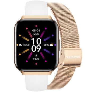 Smartwatch Damski Gravity GT44-1 na bransolecie mesh w kolorze Różowy/Różowe złoto o szerokości 18mm