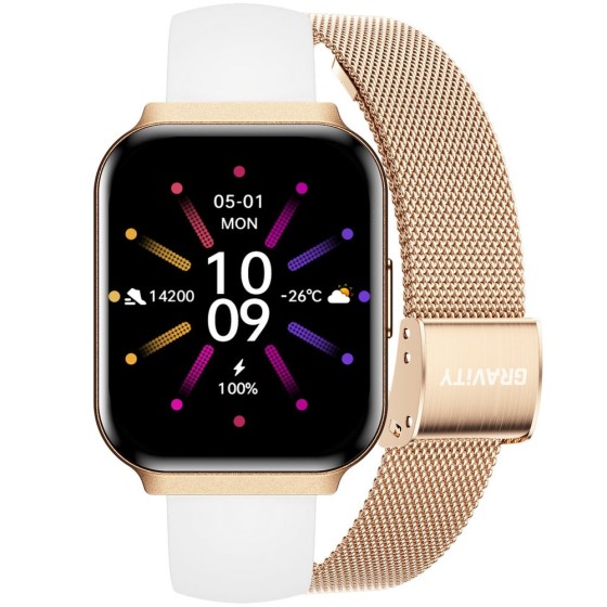 Smartwatch Damski Gravity GT44-1 na bransolecie mesh w kolorze Różowy/Różowe złoto o szerokości 18mm
