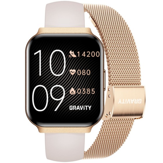 Smartwatch Damski Gravity GT44-2 na bransolecie mesh w kolorze Różowy/Różowe złoto o szerokości 18mm